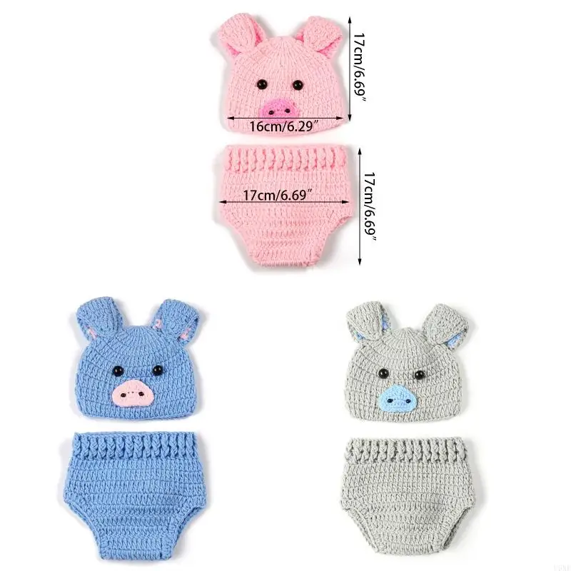 U6XE Baby Pig Costume Newborn Photography Props Crochet Baby Photo Clothes