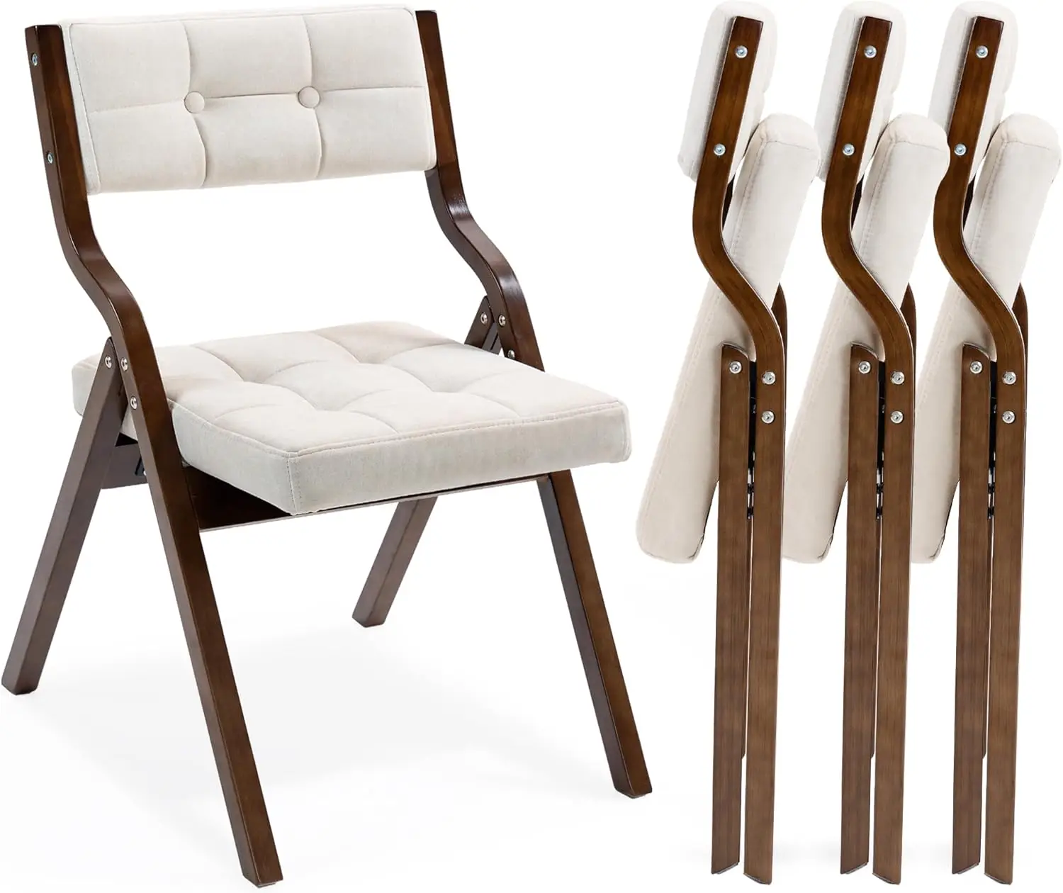 

Folding Chairs with Cushion, Wooden Padded Foldable Chair 4 Pack, Portable and Assembled Seat for Guests Kitchen Office Wedding