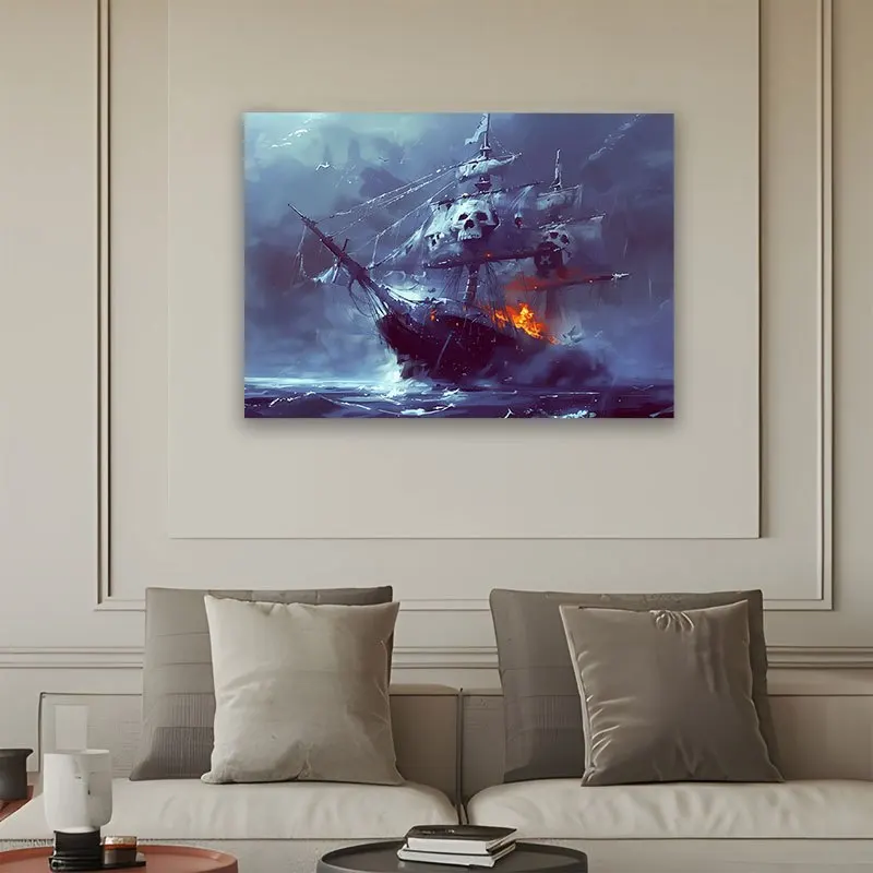 Vintage Gothic Phantom Pirate Ship Tapestry Large Size Nautical Wall Art Print Decoration 150x300cm