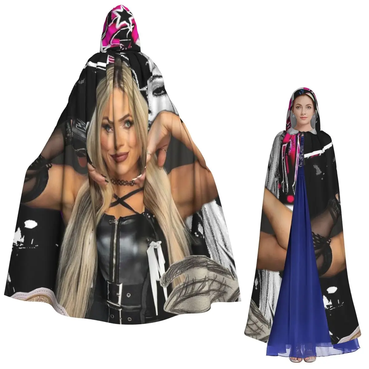 

Liv Morgan Long Hooded Cloak Witch Medieval Costume Cosplay Cape HalloweenVampire Adult Unisex