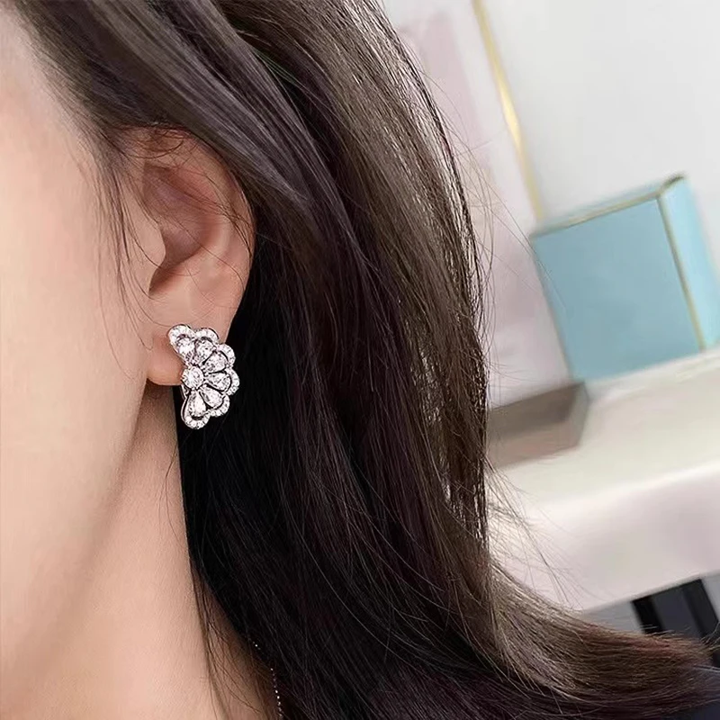 Huitan Novel Half Round Shaped Women Earrings New Crystal Cubic Zirconia Fashion Accessories Daily Wear Party Statement Jewelry