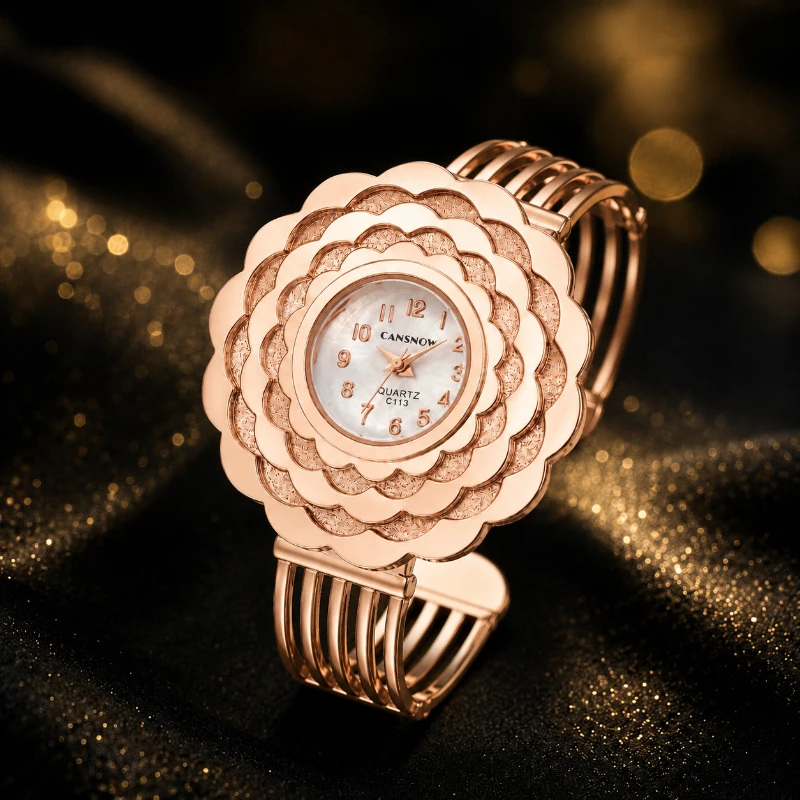 

Fashion Women's Bangle Watches Unique Layered Flower Face Quartz Wristwatches for Women Exquisite Ladies Watch relogio feminino