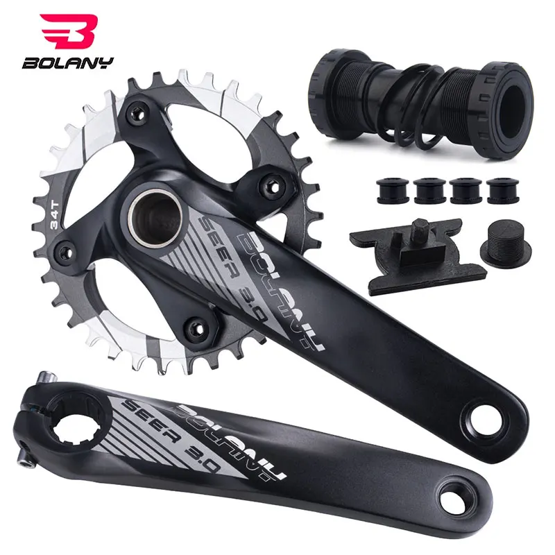 BOLANY Hollow Integrated MTB Bicycle Crankset 170mm Bike Crank 34T 36T For SHIMANO For SRAM 8/9/10/11/12S Flywheel And Chain