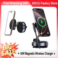 XIKCU Car Magnetic Wireless Charger Holder Vacuum Suction Cup Stand For iPhone 16-12 Pro Max 360° Rotation Fast Charging Station