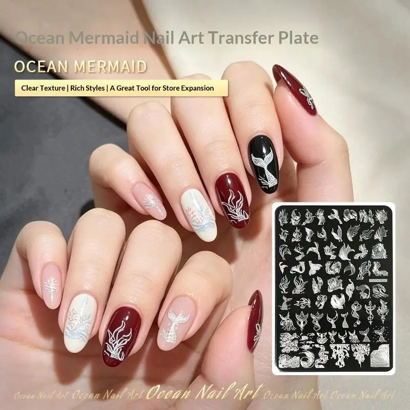 Nail Art Transfer Printing Steel Plate Non-toxic Material Cute Mermaid DIY Stamp Template for Nail Art Enthusiasts Beginners