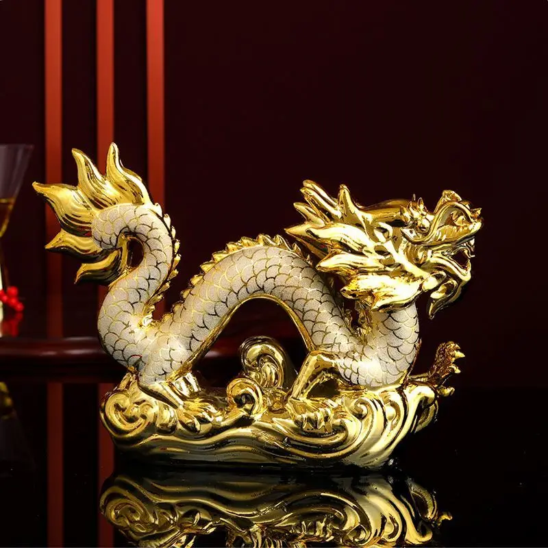 

Chinese Electroplated Dragon Travel World Double Dragons Playing Beads Ceramic Adornments Home Livingroom Furnishing Decoration