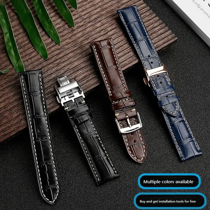 19mm 20mm 21mm For Longines Masters Collection L3 L4 L2.628/L2.673 Blue Watch Strap Cowhide Lea-ther Butterfly Buckle watchband