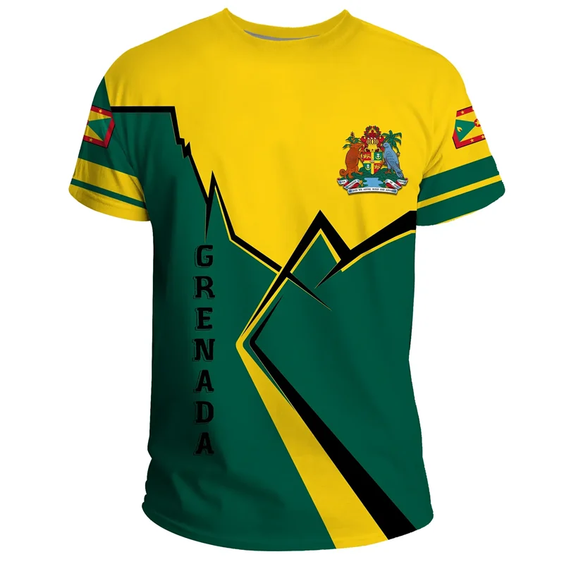 Grenada Flag Graphic T-Shirt For Men 3D Printed Coat Of Arms T Shirt Sportswear Round Neck Short Sleeves Casual Tee Shirts