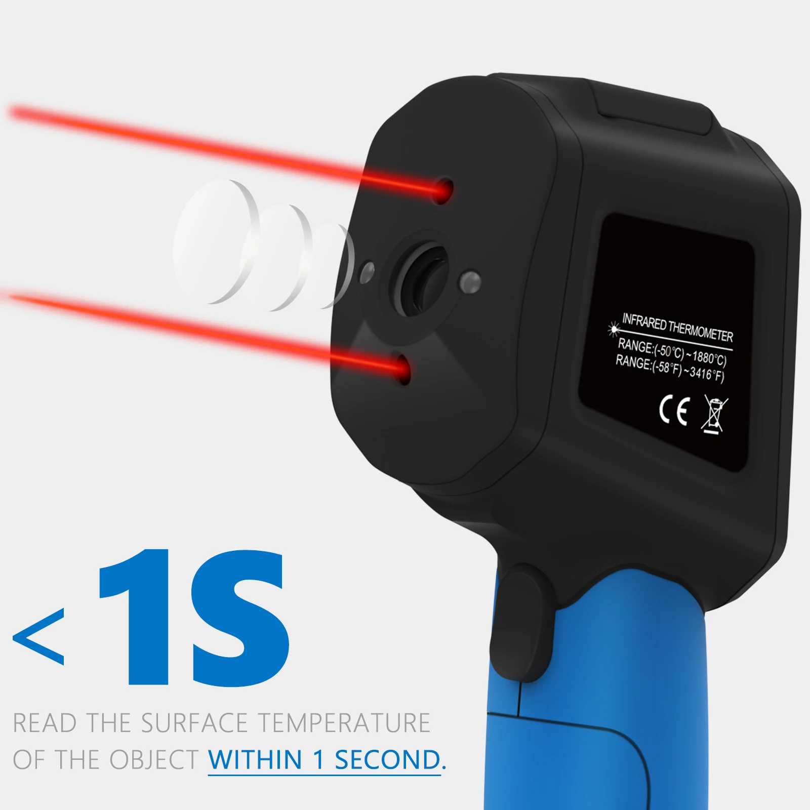 

Infrared Thermometer,Industrial,Highest Measurement Is 1880℃,High safety,Laser Light,Alarm prompt,Multi functional measurement