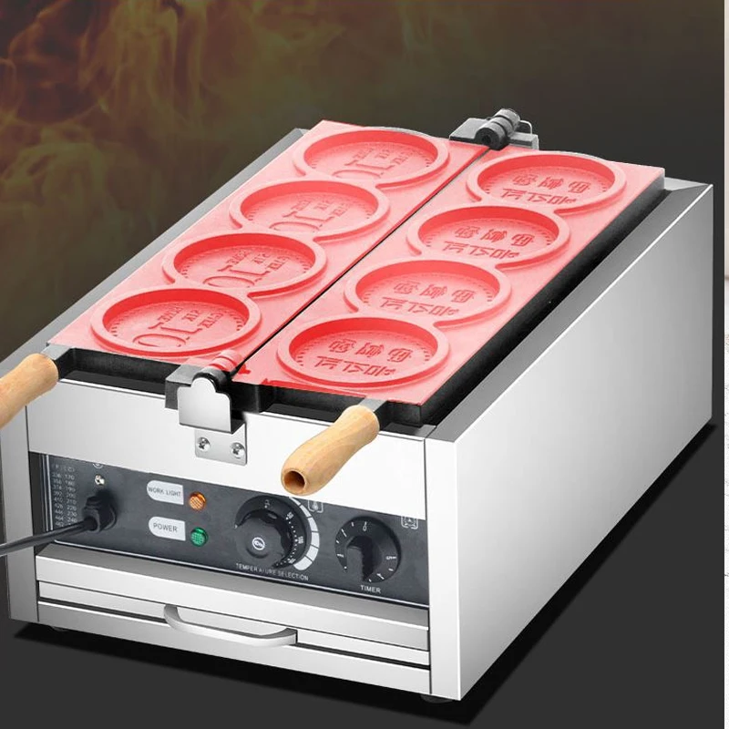Commerical Custom Logo Japanese Gold Coin Waffle Machine Electric 4Pcs Cake 10 Yen Coin Waffle Maker