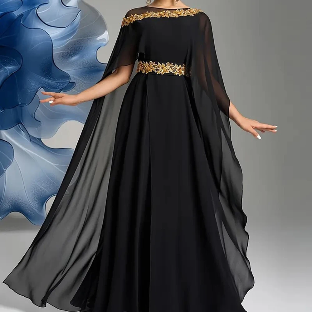 

Customized A-line Evening Dresses Floor-length Scoop-neck Sleeveless Prom Gown Fashion Flowers Stole Simple Draped Party Gown