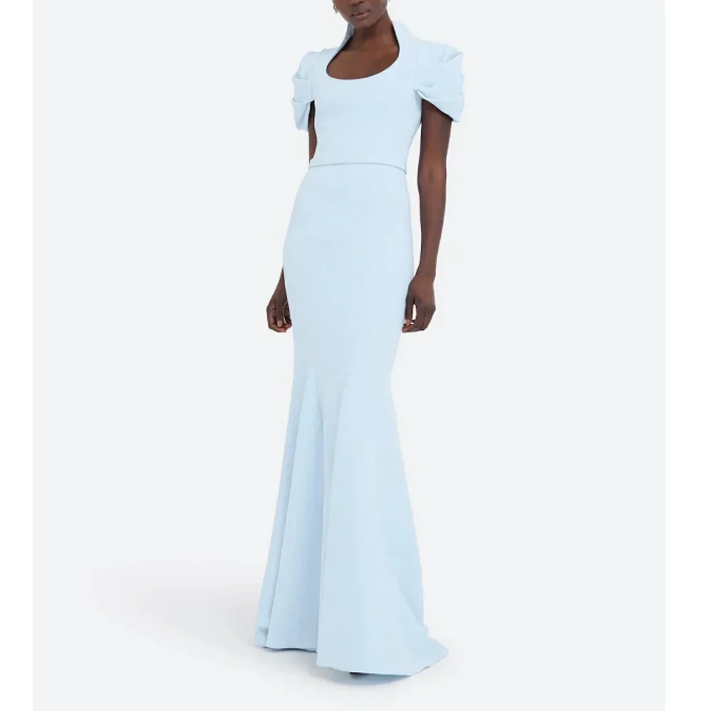 

Customized Light Blue Formal Dress Puff Sleeve Mermaid Maxi Dress for Women Cocktail Prom Evening Party