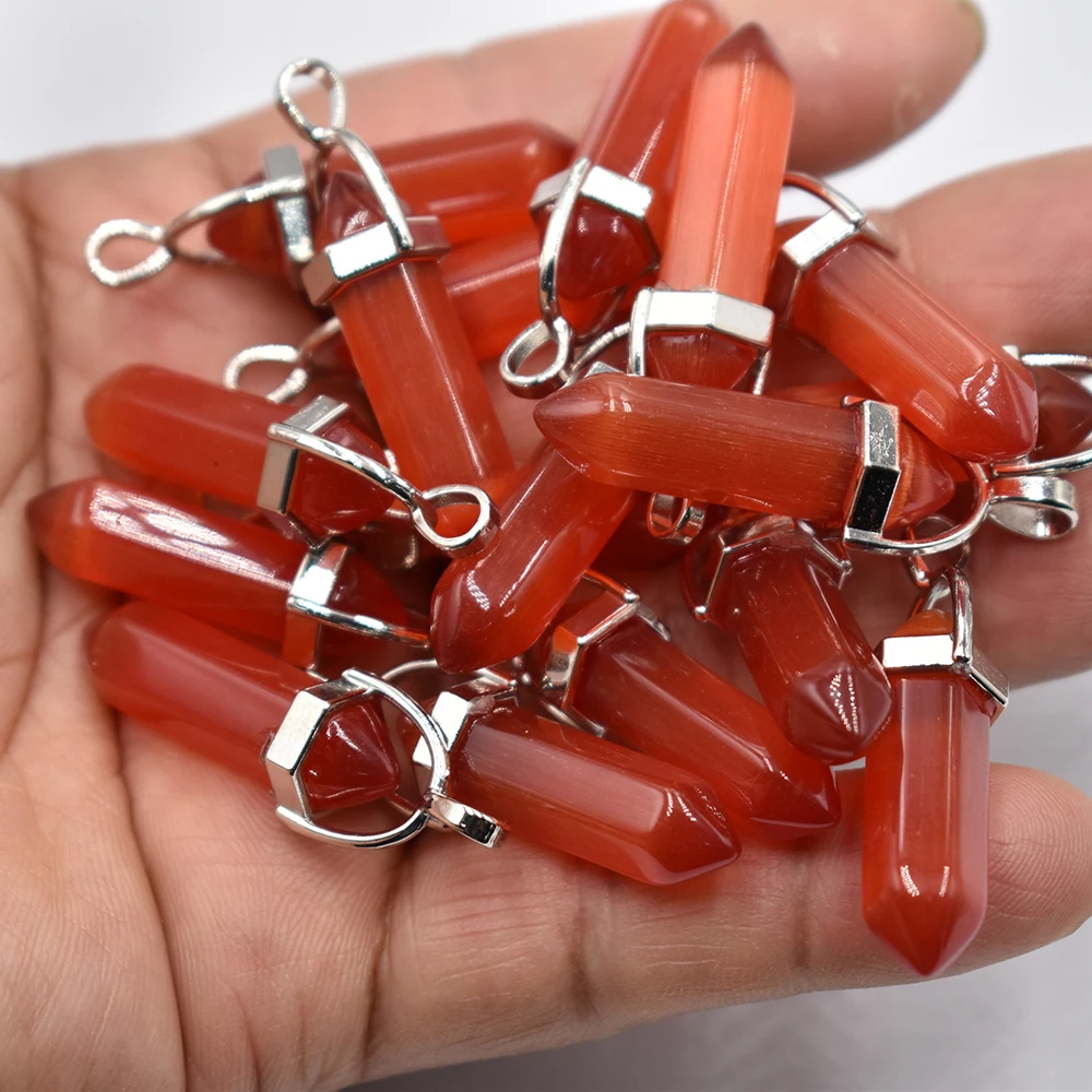 Großhandel 24 Stück/Set Modische, hochwertige Katzenaugen-Stein-Mix-Säulenanhänger, Chakra-Anhänger für die Schmuckherstellung, kostenloser Versand – Detail 6