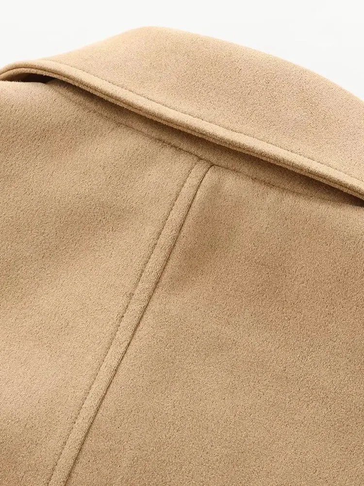 

HH Women Autumn Fashion Versatile Suede Textured Coats Female Long Sleeves Lapel Single-breasted With Pockets Causal Jackets