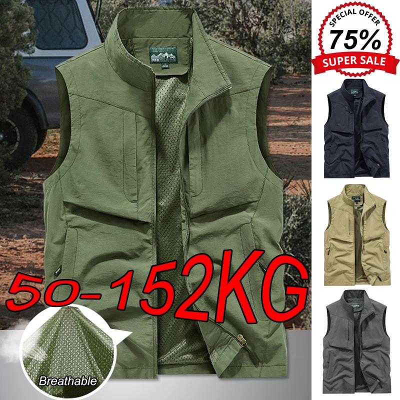 【M-8XL】 Outdoor Leisure Vests Men's Spring and Autumn Thin Multi-pocket Middle-aged and Elderly Tooling Tactical Vest Jackets