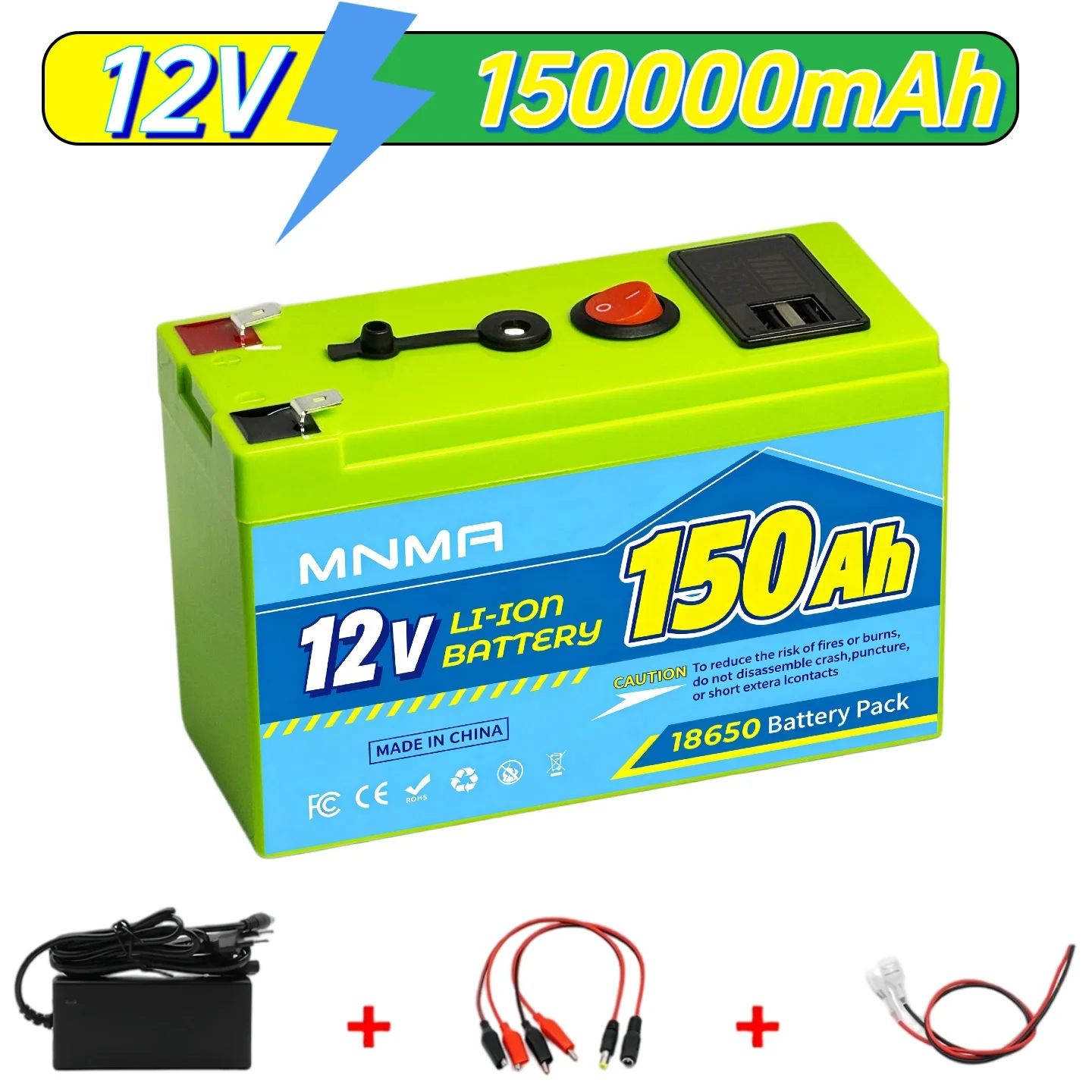12V 150Ah Lithium-Ion Battery for RV, Fish Probe, Agricultural Spray, Built-In BMS Cold Cycle Operation of Light Source Lighting