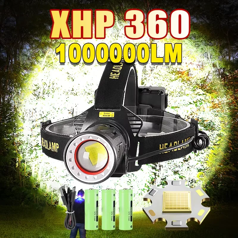 

New 12000000Lumens Headlamp Sensor XHP360 Fishing Headlight 18650 Battery Flashlight USB Rechargeable Head Lights Torch Lantern