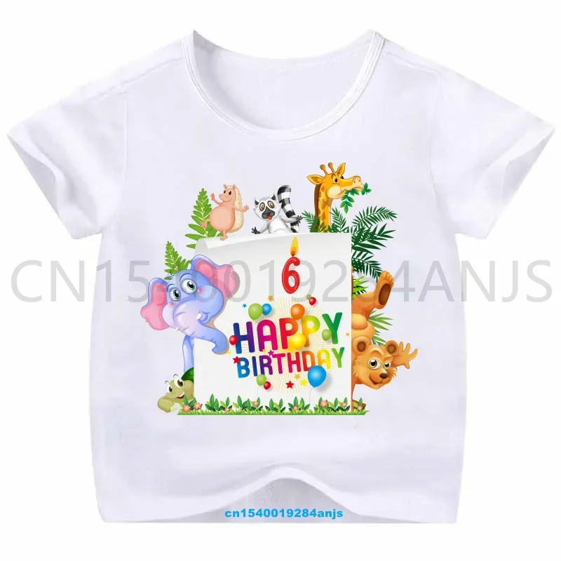 Boy Girl Number Cartoon Animal Party Birthday Number Printing T-shirt Kids Cute Birthday T-shirt Funny Gift T-shirt