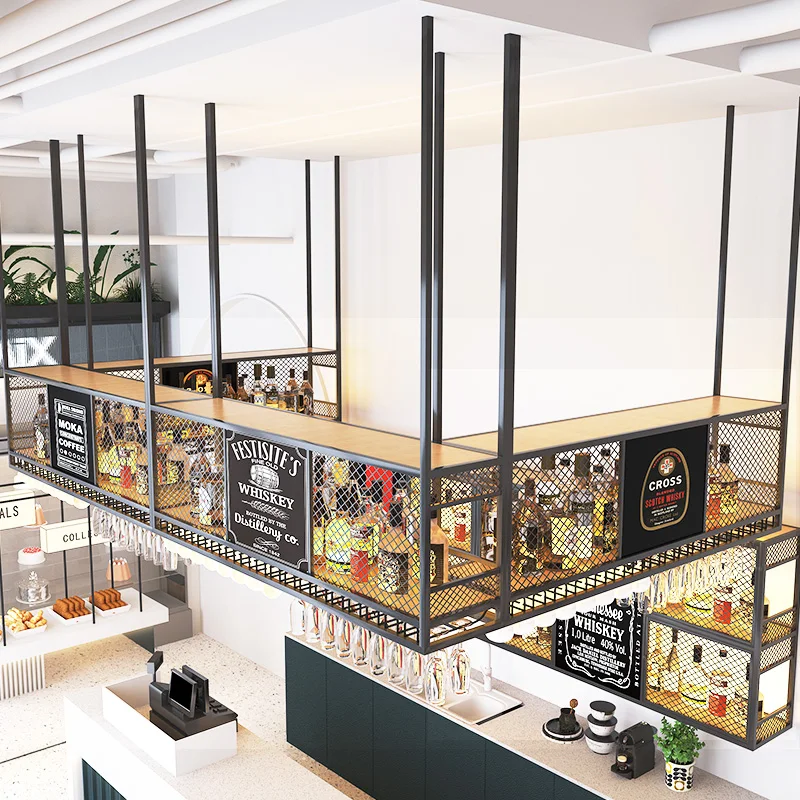 สไตล์อุตสาหกรรมชั้นวางไวน์แขวนตู้หรูหราจอแสดงผลการปรับแต่งไวน์ตู้ Creative Vinoteca เฟอร์นิเจอร์กลางแจ้ง