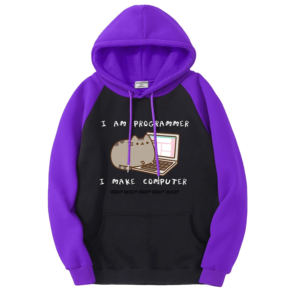 I Am Programmer I Make Computer Color Collision Men Sweatshirts Harajuku Hoodies Autumn Fleece Loose Clothes O-Neck Pullover