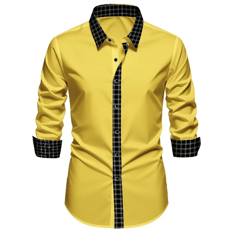 FGKKS Men Shirt Arrival Fashion Patchwork Tuxedo High Street Long Sleeve Smart Casual Elastic Man Business Dress Shirts