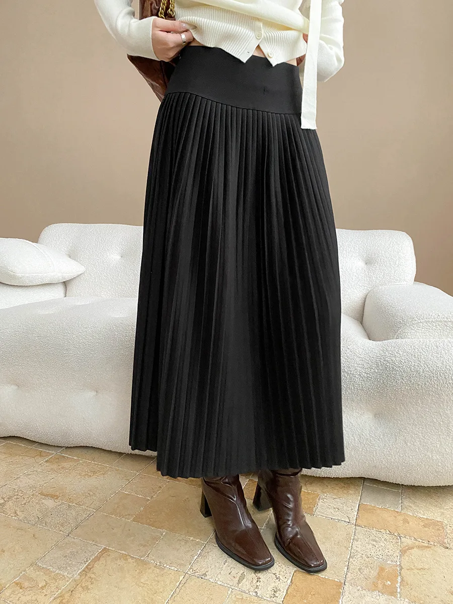 

Hanging accordion pleated elastic high waist slimming A-line pleated skirt