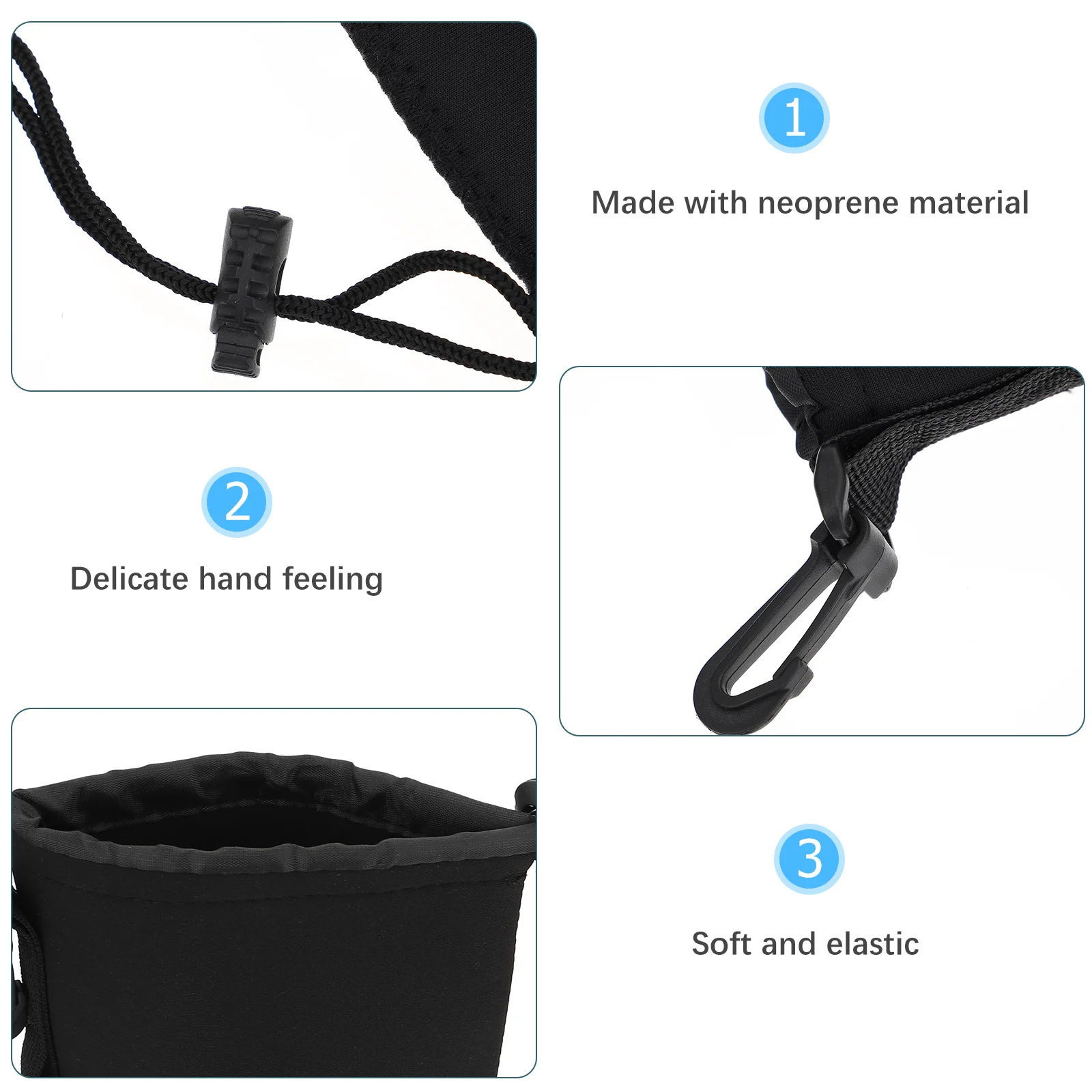

2Pcs Shockproof Neoprene Camera Lens Pouch Bag Adjustable Elastic Drawstring Belt Hook Case for Dslr Lens Protection