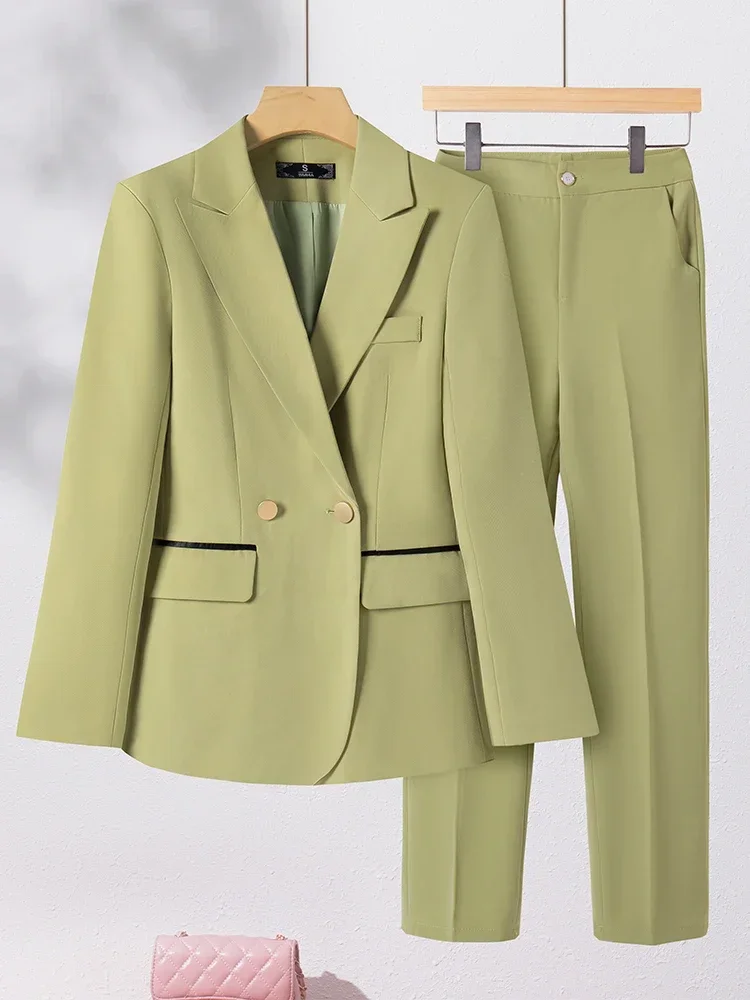 

Women Blazer and Pant Suit Ladies Work Wear 2 Piece Set Black Green Purple Khaki Female Formal Business Jacket And Trouser