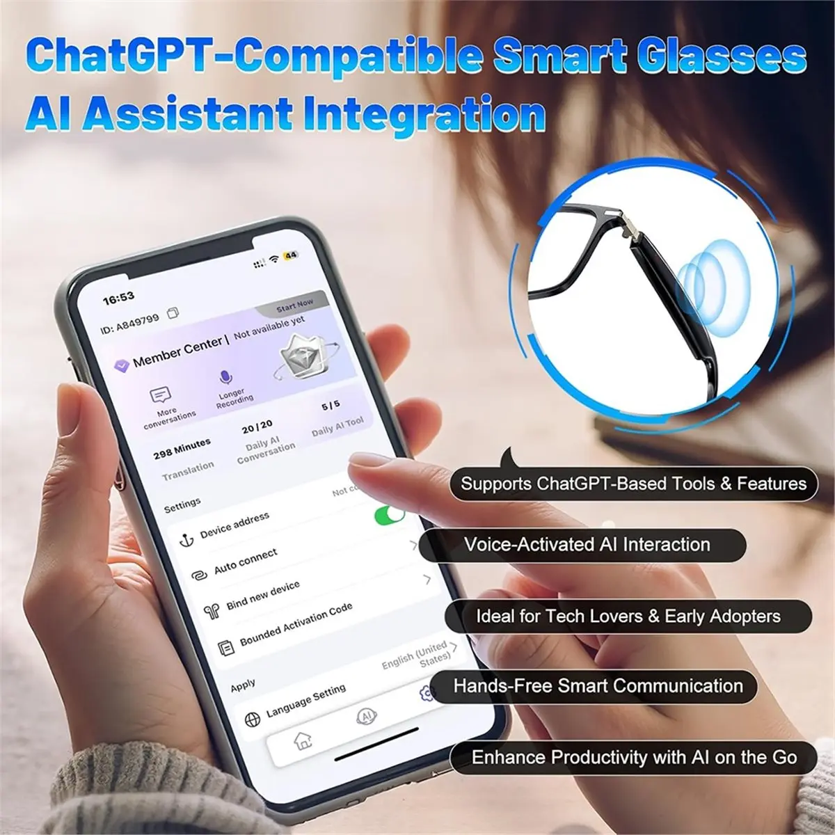 belong AI Translation Smart Glasses, 138 Languages Bluetooth Glasses, Photochromic Open-Ear Audio