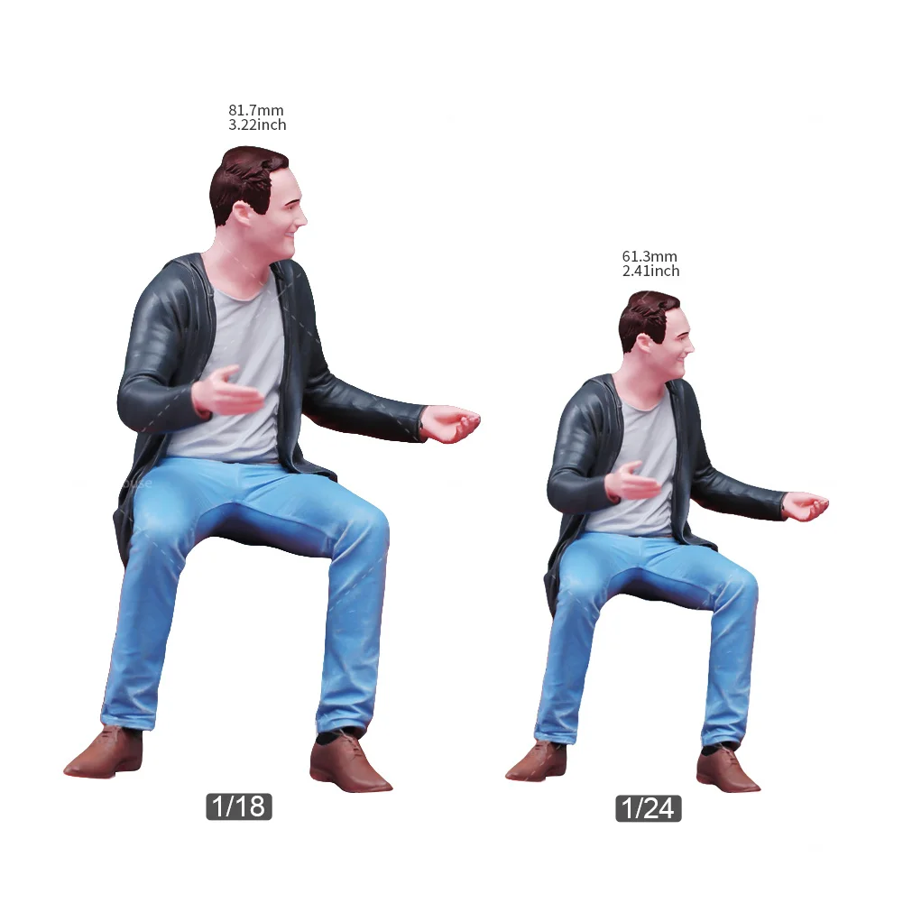 Miniaturowe Figurki 1/87 1/64 1/43 1/24 1/18 Wykwintna Malowana Postawa Siedząca Twarz Człowiek Szczęśliwy Model Kreatywna Scena Zabawka