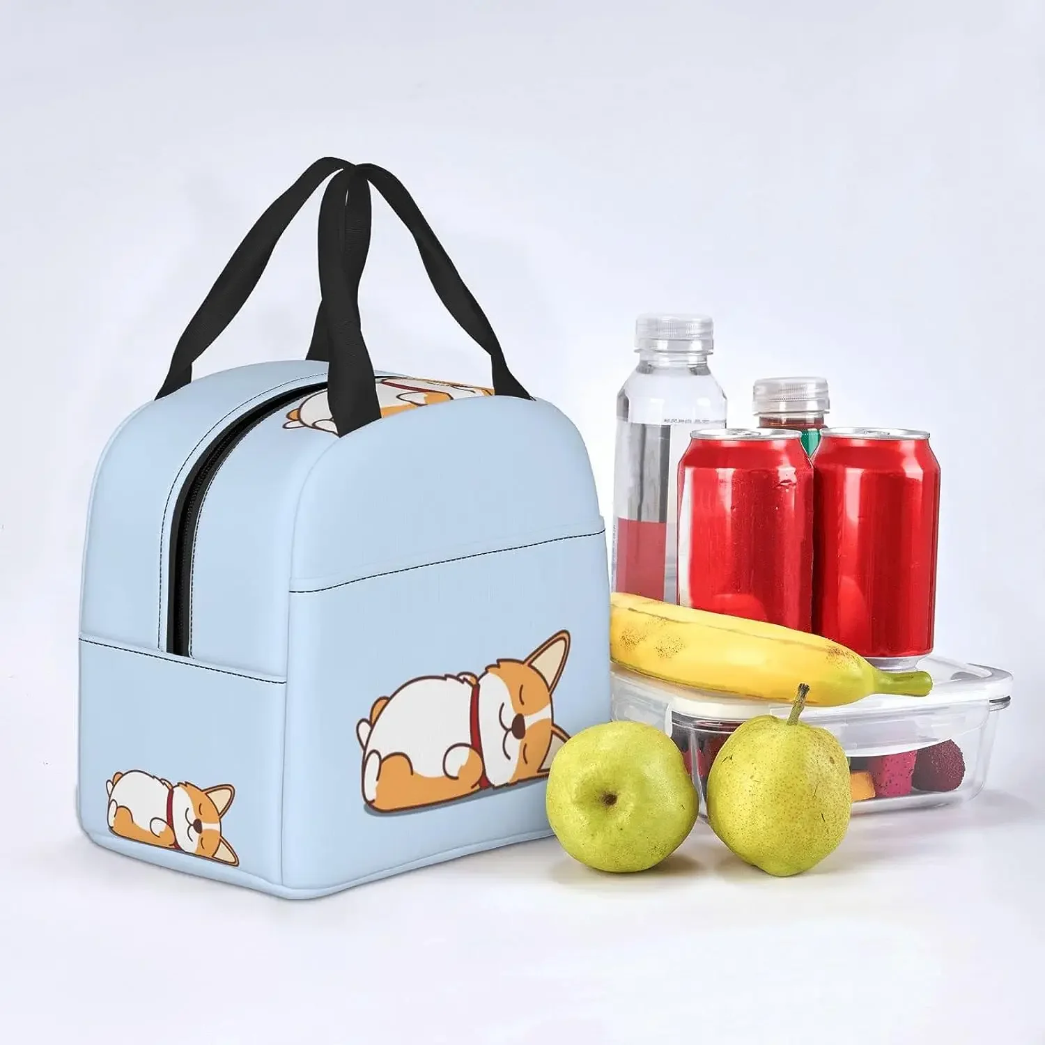 Cute Welsh Corgi Puppy Lying on Back Insulated Lunch Box Reusable Lunch Bags Meal Portable Container Tote for Travel Work Picnic