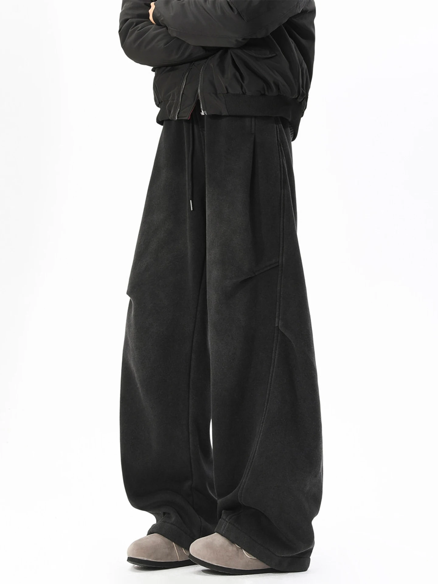 

Retro American Folded Sweatpants Men's Winter Heavy Street Sle Loose Casual Warm Wide Leg Pants for Men Casual Trousers