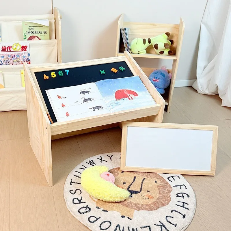 & Solid Wood Bookshelf & Drawing Board 2 in 1, Adjustable Tilt Reading Stand, Learning Writing Desk
