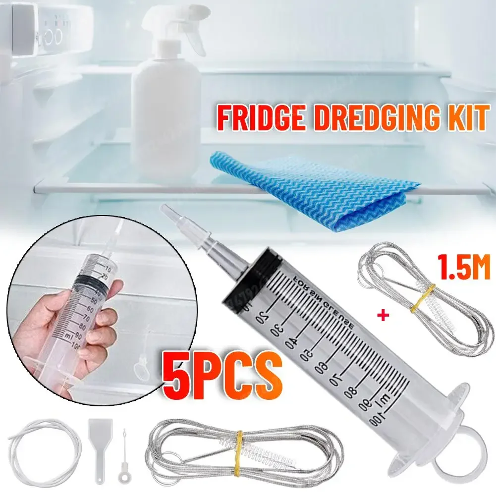 Clean Brush Kit for Refrigerator Drain Wash Brush Suction Syringe 1.5M Hose Fridge Drain Hole Cleaner Stick Dredge Tool