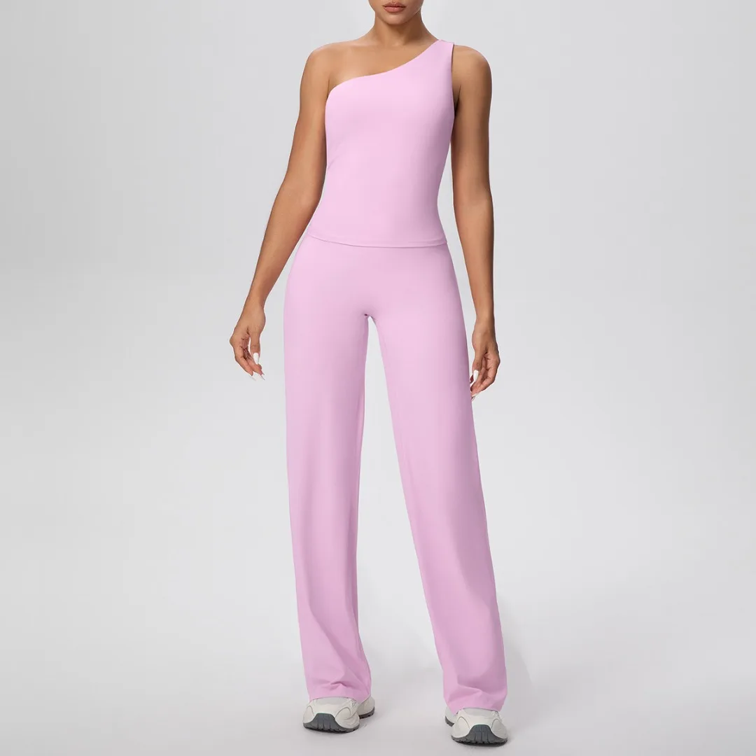 

New Slim Peach Hip Yoga Suit High Waist One-Shoulder Fitness Sports Backless Set Casual Running Workout Clothes Gym Yoga Set