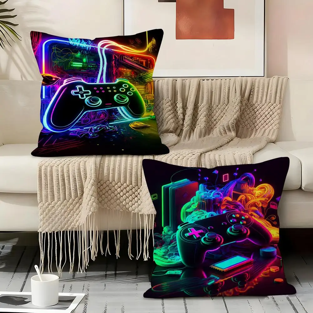 Neon Pro PC Gamer Cushion Cover Natural Linen Organic Fabric Double-Sided Printing Sofa Home Decor Gift Pillow Cover