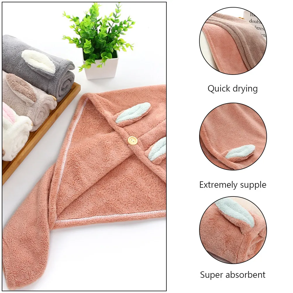 Cartoon Rabbit Hat Super Absorbent Quick Drying Wrap Cap For All Hair Types Fast Drying Hair Towel Home Office Use Towel