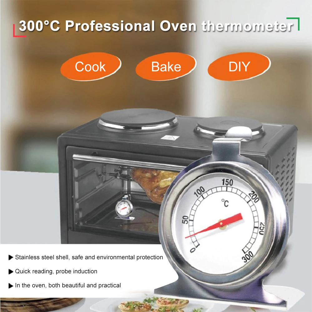 300°C Stainless Steel Oven Thermometer Mini Dial Stand Up Temperature Meter Kitchen Tools Grill BBQ Hot Food Needle Thermometer