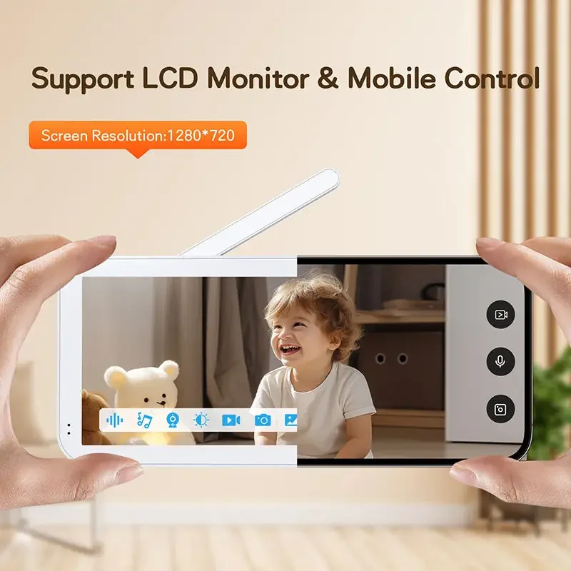 5 Inch Tuya Baby Monitor 360° Adjustable Angle Camera Mobile & Monitor Dual Control 2-Way Audio Talk IR Night Vision Baby Camera