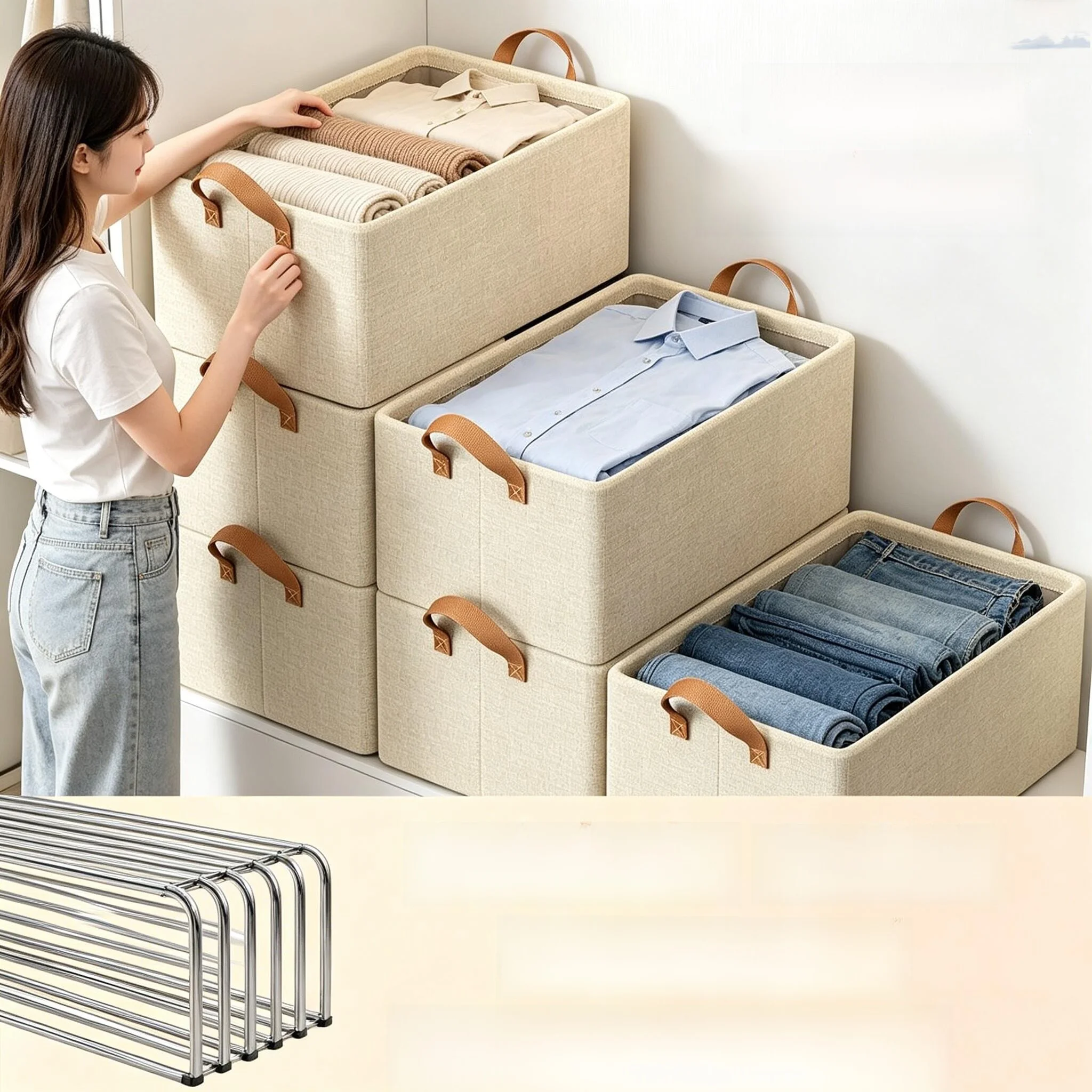 

Home Use Wardrobe Clothes Storage Box Drawer Style Cloth Art Steel Frame Underwear Organizer Box for Pants And Clothes