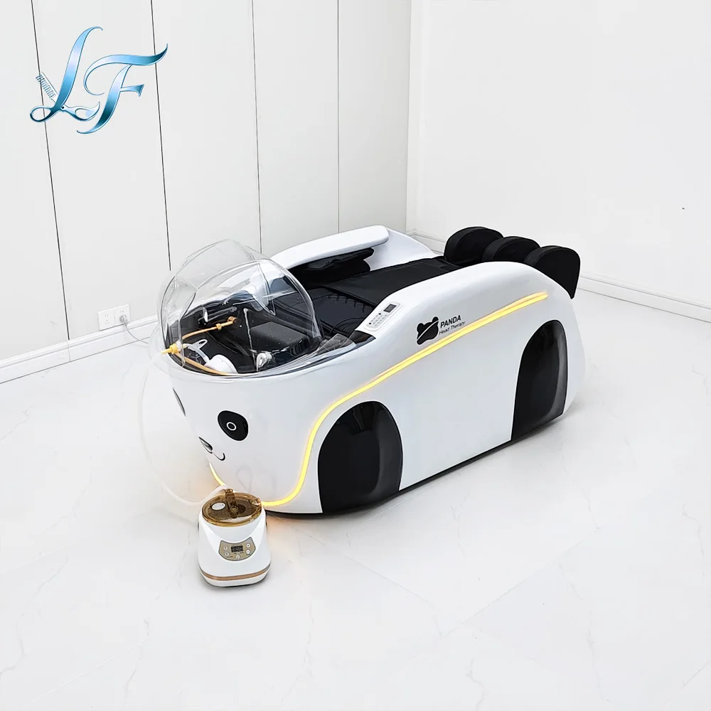 New Panda Style Electric Massage Shampoo Bed LED Light Automatic Hair Salon Spa Washing Bed
