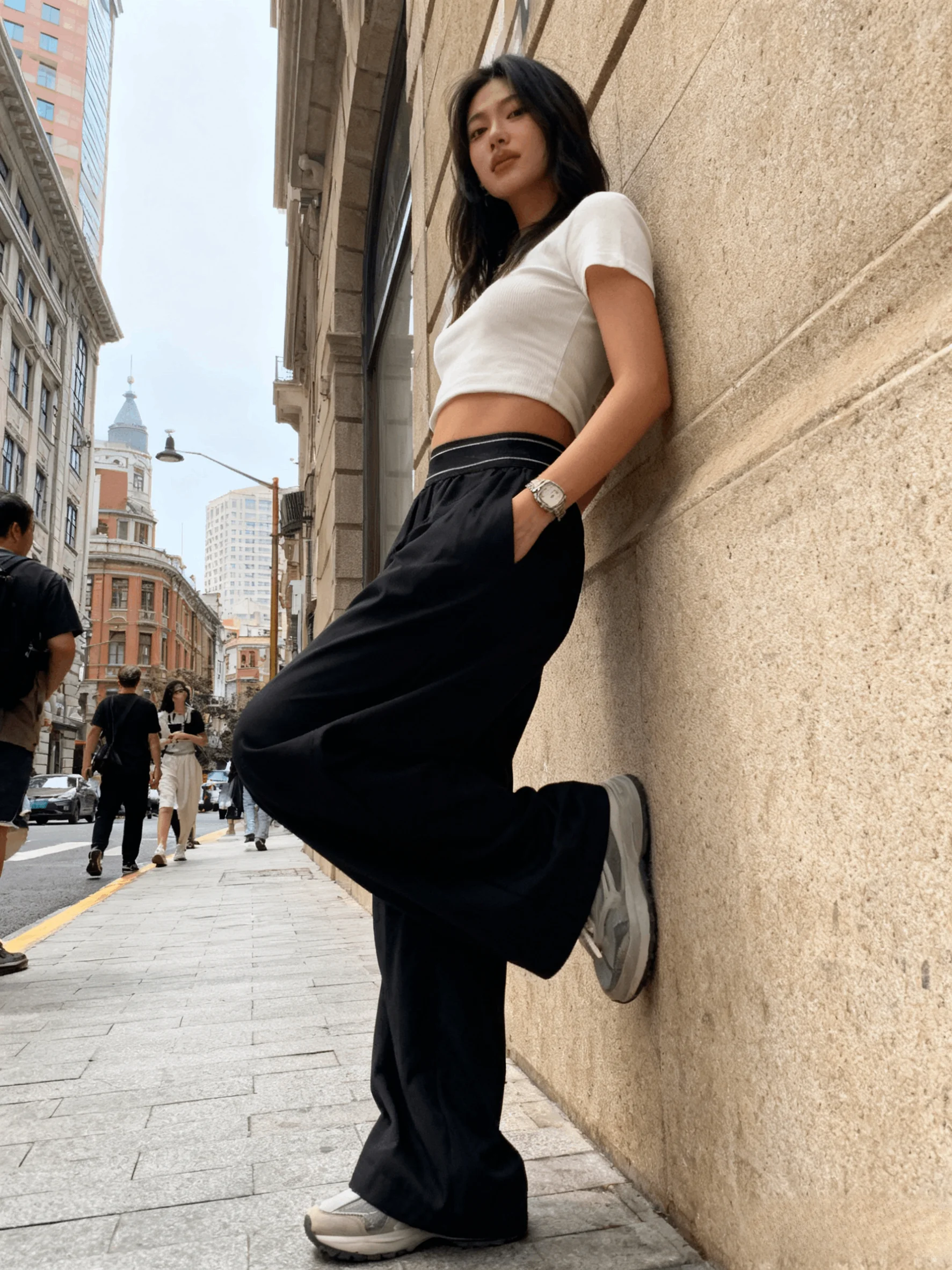 Pantalones rectos de Yoga para mujer, cintura elástica de pierna ancha para ejercicio, pantalones femeninos de secado rápido, pantalones de calle informales a la moda para mujer