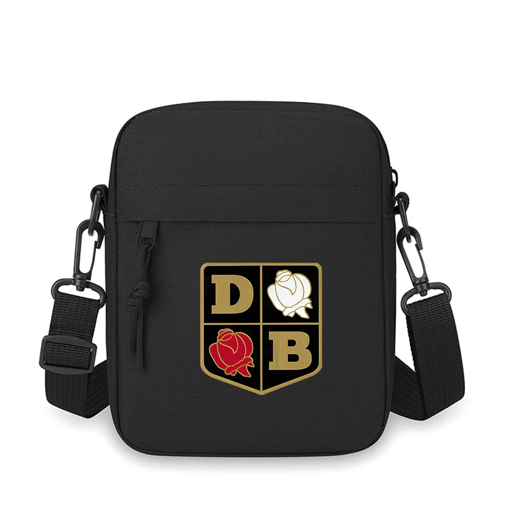 

Letters and rose badge emblem design Men Crossbody Bag Single Shoulder Women Cartoon Anime Film Printing Design Unisex