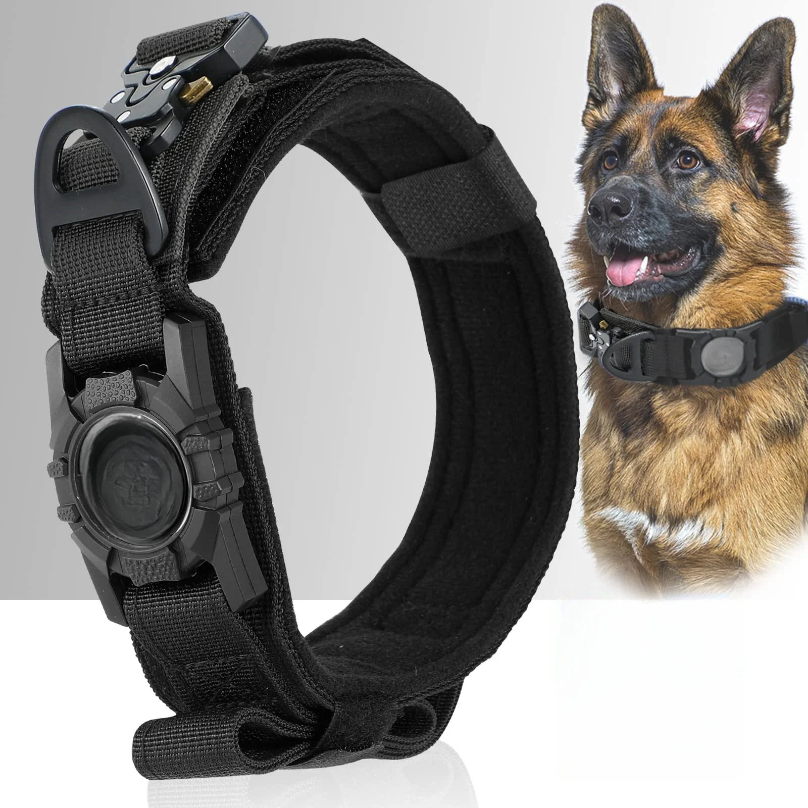 Einstellbare Nylon AirTag Halter Hundehalsband Metall Schnalle Haustier Taktische Halsband Hund Zubehör Anti Letzte und Haustier Hunde Tracing Sicher – Detail 11