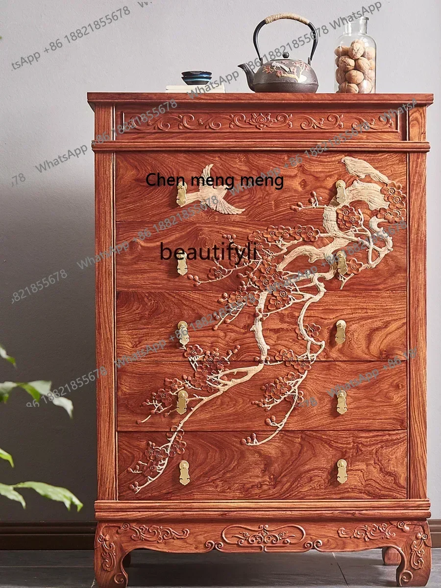 

New arrive Rosewood Carved Chest of Drawers Pterocarpus Erinaceus Poir. Rosewood Locker New Chinese Style Solid Wood Sideboard C