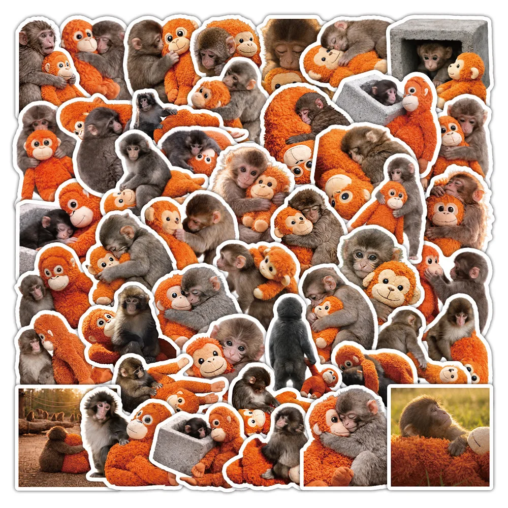 54PCS Cute Monkey Stickers Punch Panchi Cute Animal Hugging DIY Decorative Phone Case Laptop iPad Waterproof Stickers Kids Toy