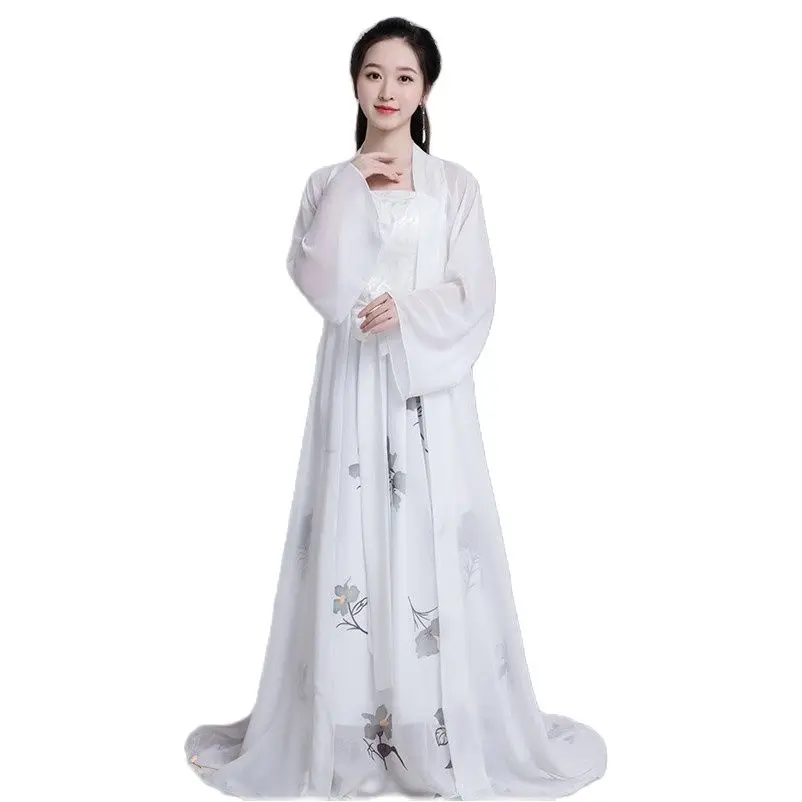 White Hanfu Fairy Princess Dress Girls Chinese Folk Dance Costumes Tang Dynasty Ancient Clothing