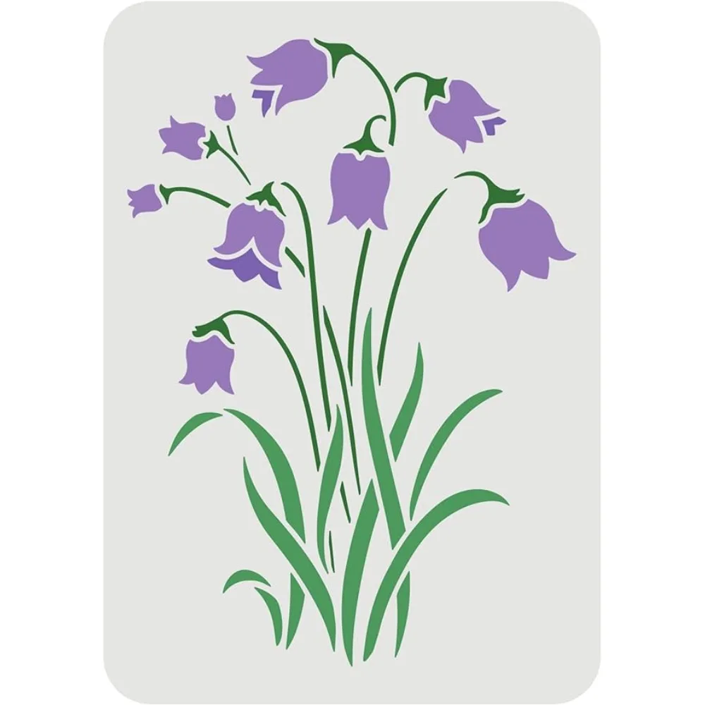 Campanula Stencil 11.7x8.3 inch Bluebell Drawing Painting Stencils Plastic Bell Flower Stencils Rectangle Reusable Flowers DIY