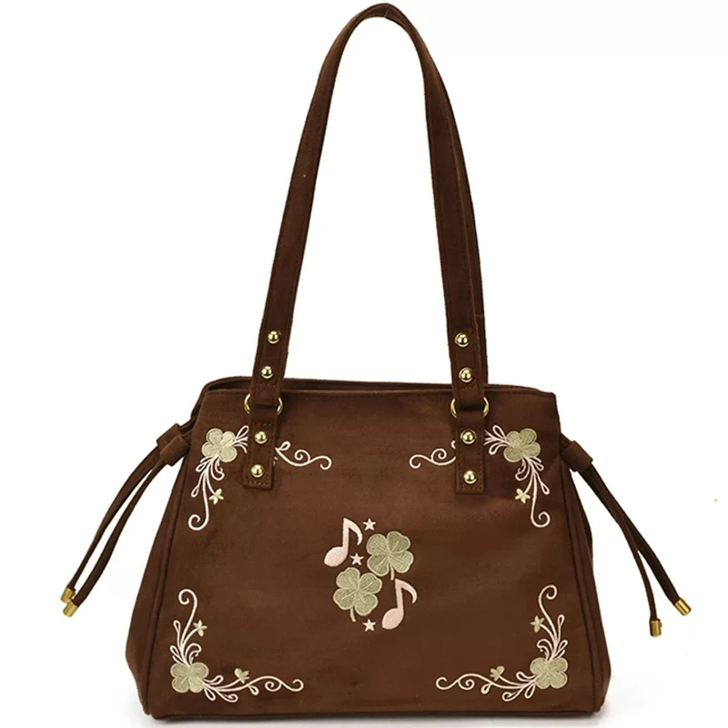 Autumn Winter Retro Tote Bag Women Flower Patterns Pack Music Note Embroidery Package Girls Go To Work Class Shoulder Handbag