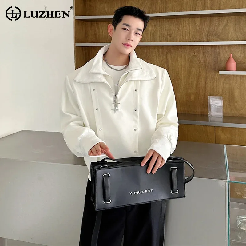 LUZHEN Collar Double Layered 2025 Fake Two Trendy Piece Design Pullover Outerwear Men's Fashion Original Korean Jackets LZ9083